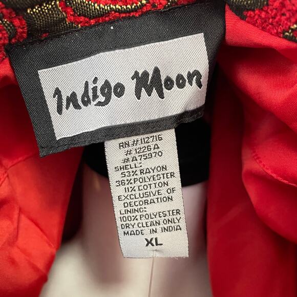 Indigo Moon Red Gold Holiday Jacket Women’s XL Christmas Party Brocade Festive - Picture 6 of 14